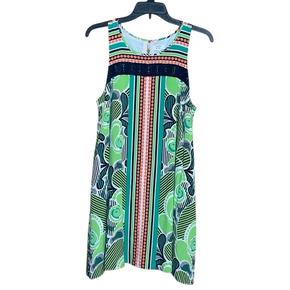 •CROWN & IVY•NWOT GREEN MULTI-PATTERNED 100% LINED SLEEVELESS DRESS SIZE MEDIUM - Picture 3 of 14